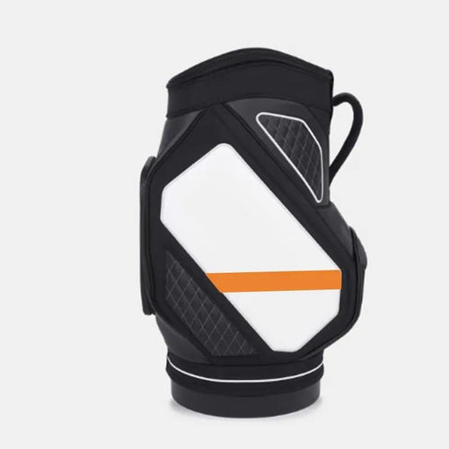 3D Molded Den Caddy Golf Bag - Black Orange Front View with Logo Panel