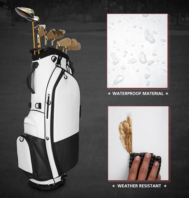 White black golf stand bag size specifications 89cm height with top divider and base dimensions