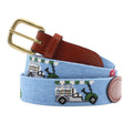 Crimson red Alabama A repeating needlepoint belt flat lay full length brass buckle