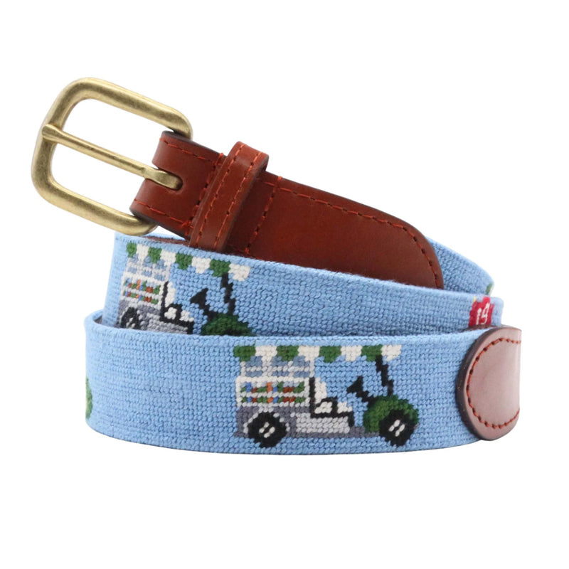 Crimson red Alabama A repeating needlepoint belt flat lay full length brass buckle