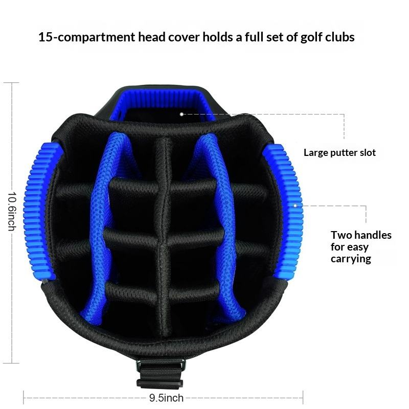 15-Way Golf Cart Bag - Feature Callout: Glove Patch Phone Pocket Water-Repellent Shoe Bag