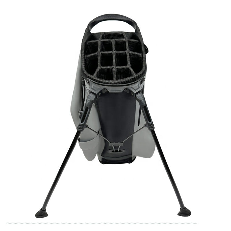 Light Gray PU Leather Golf Stand Bag 14-Way Divider Quilted Pocket Engineered Dual Leg