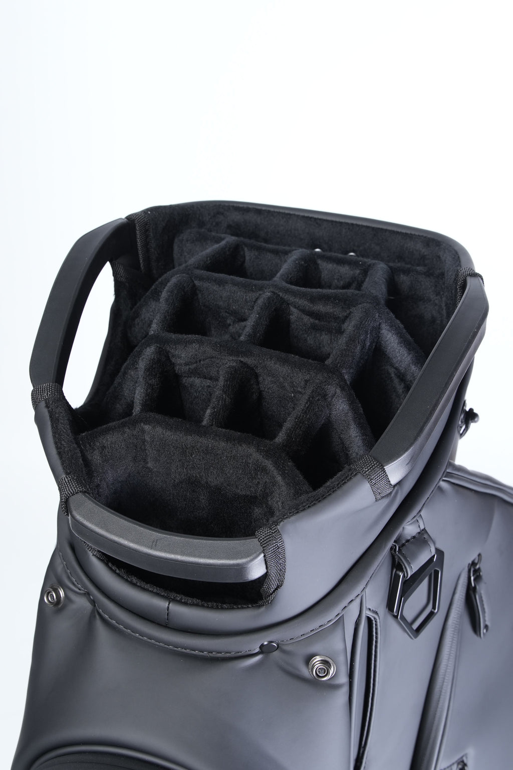Leather Golf Cart Bag with 9-Way Divider Top and Multi-Pocket Organization in Black Navy