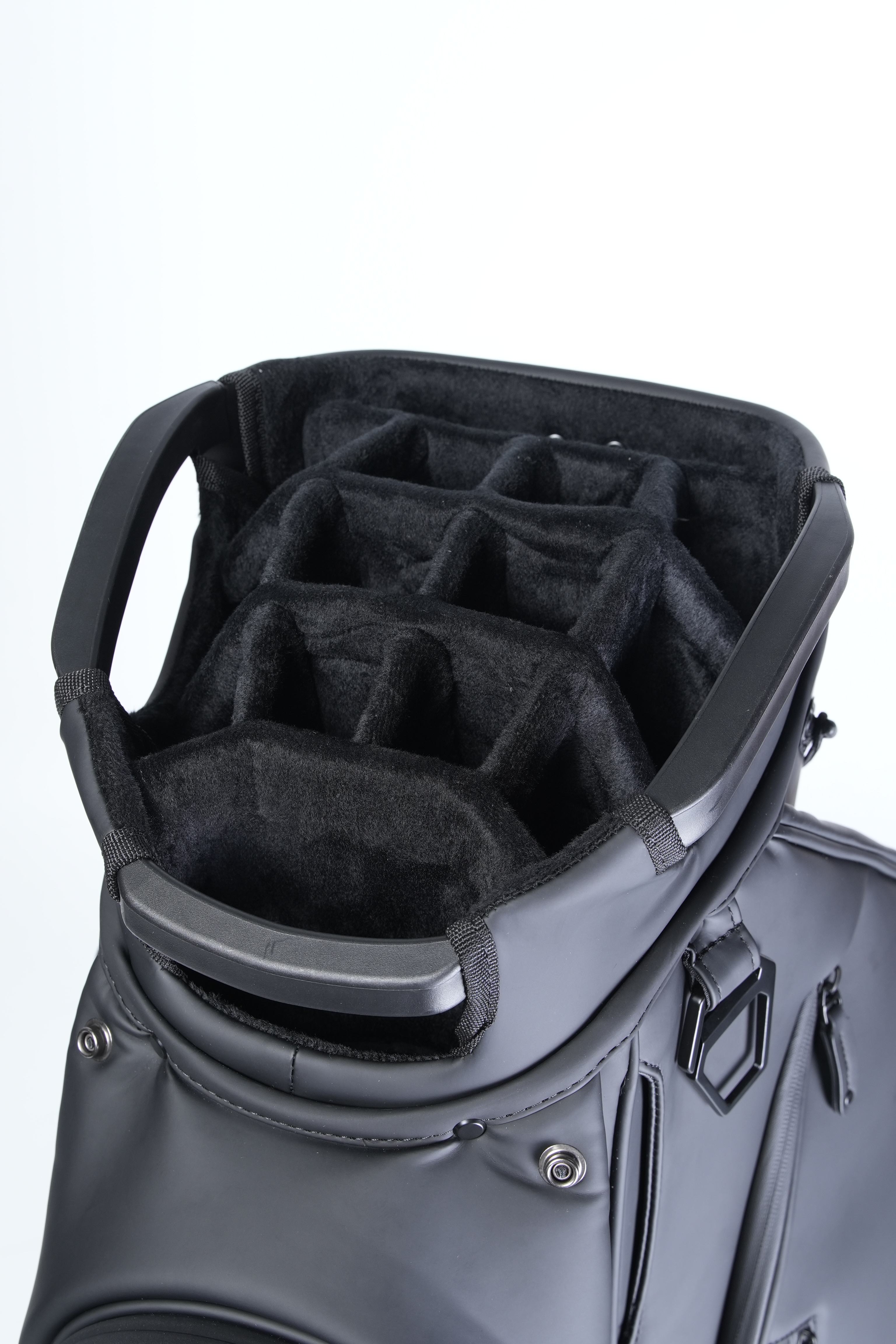 Leather Golf Cart Bag with 9-Way Divider Top and Multi-Pocket Organization in Black Navy