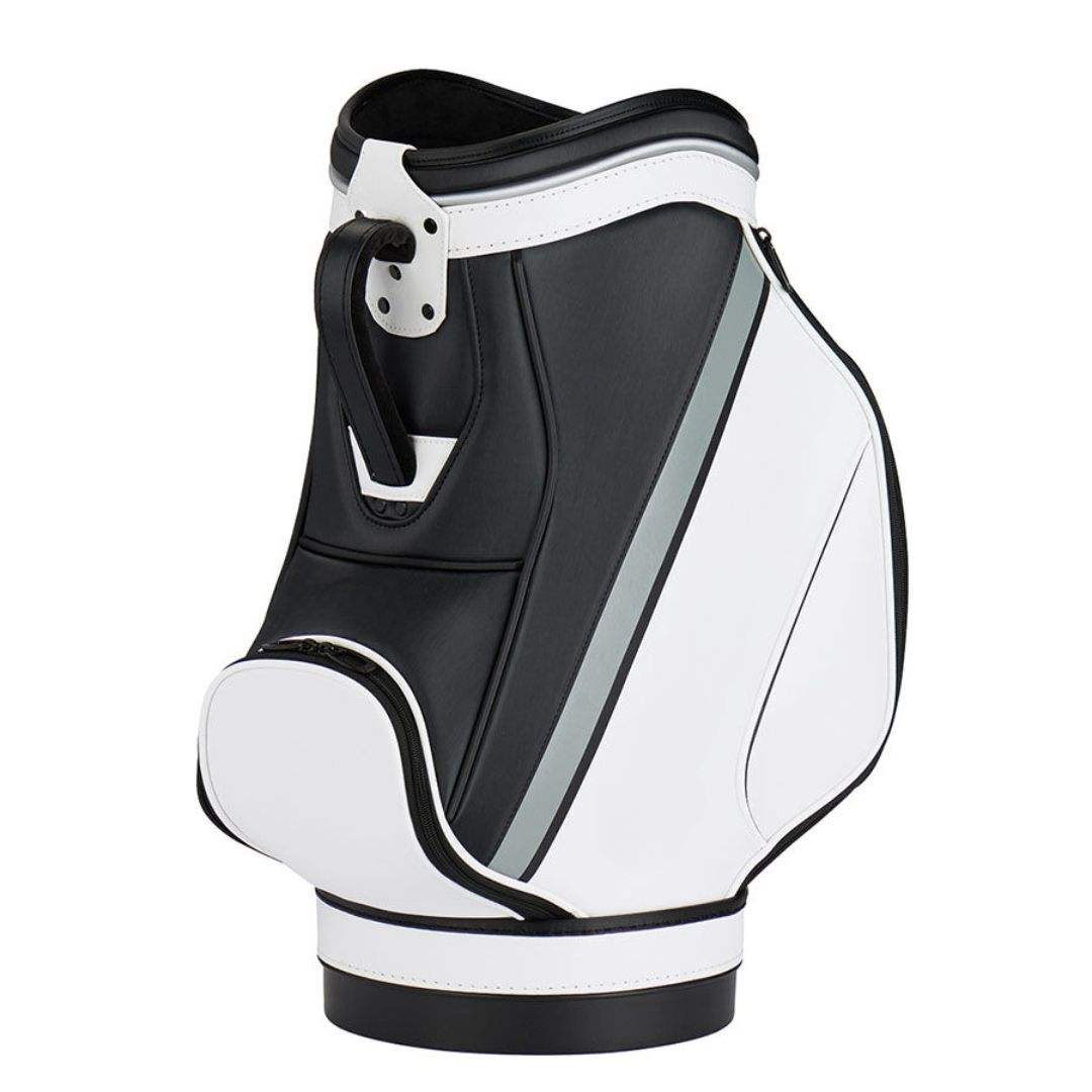 Den Caddy Golf Bag Black White Grey - Diagonal Stripe Perforated Handle Side View