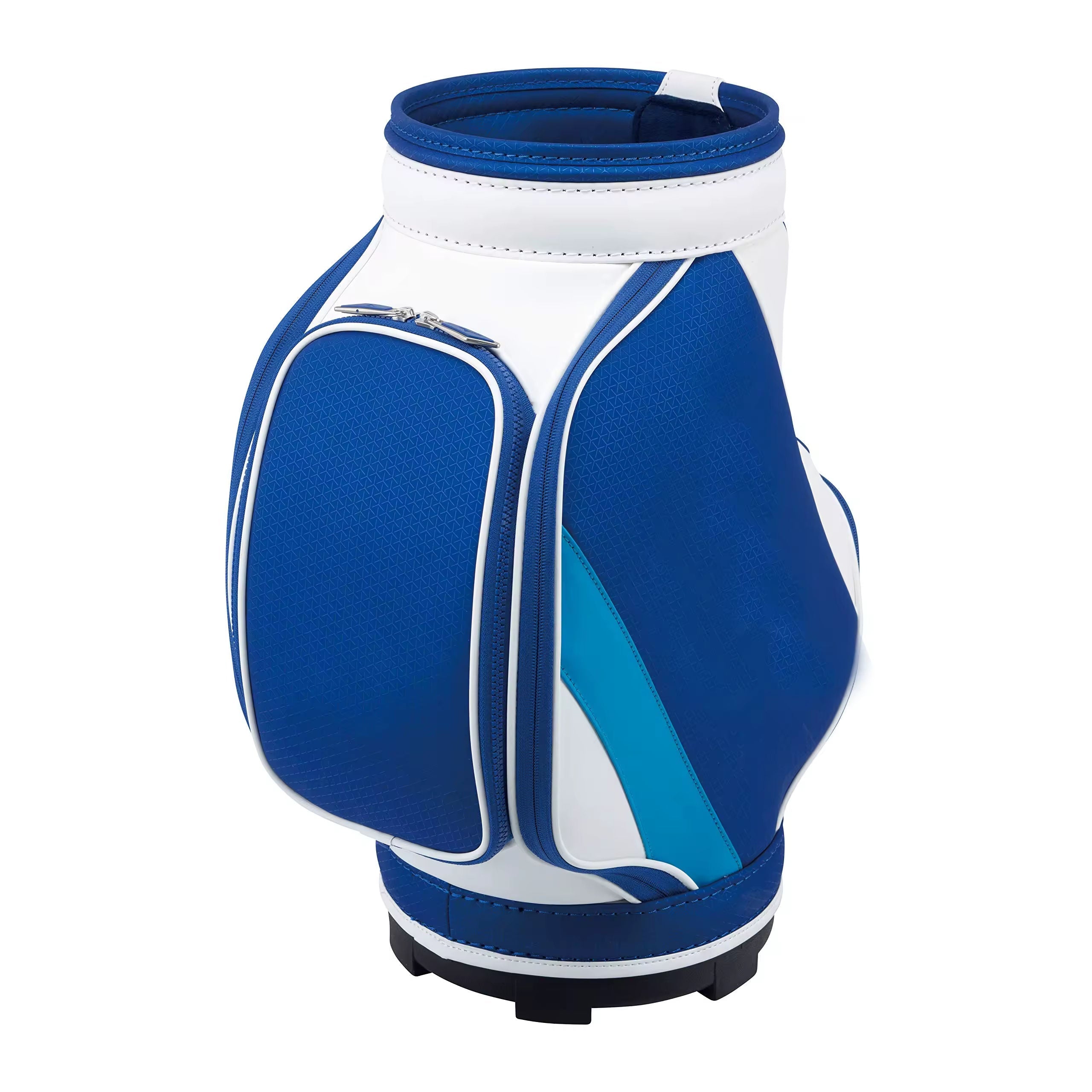 Royal Blue White Den Caddy Golf Bag - Back View Embossed PU Leather Large Pocket