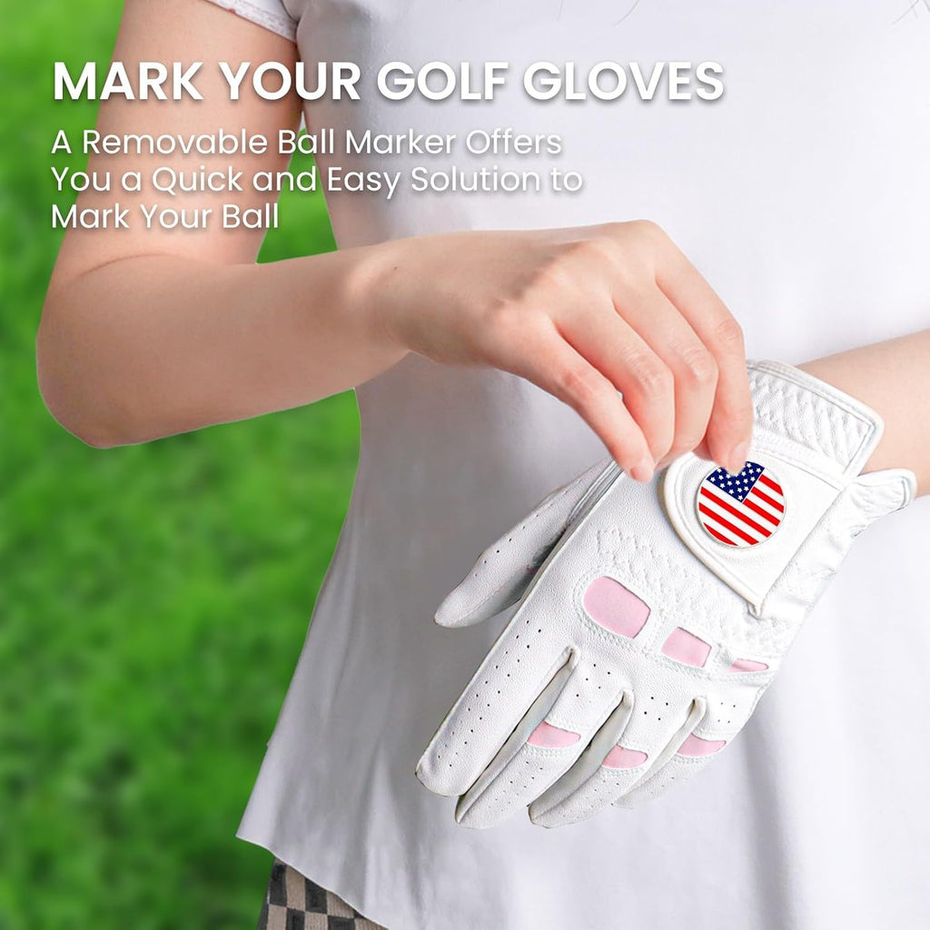 Women's Cabretta Leather Golf Glove with Pink Spandex Gussets and Magnetic Ball Marker