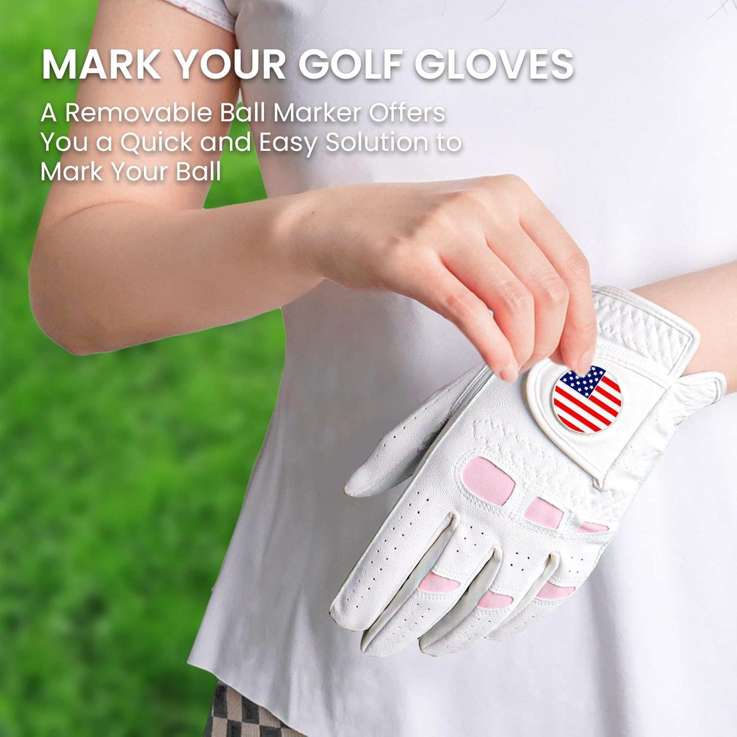 Women's Cabretta Leather Golf Glove with Pink Spandex Gussets and Magnetic Ball Marker