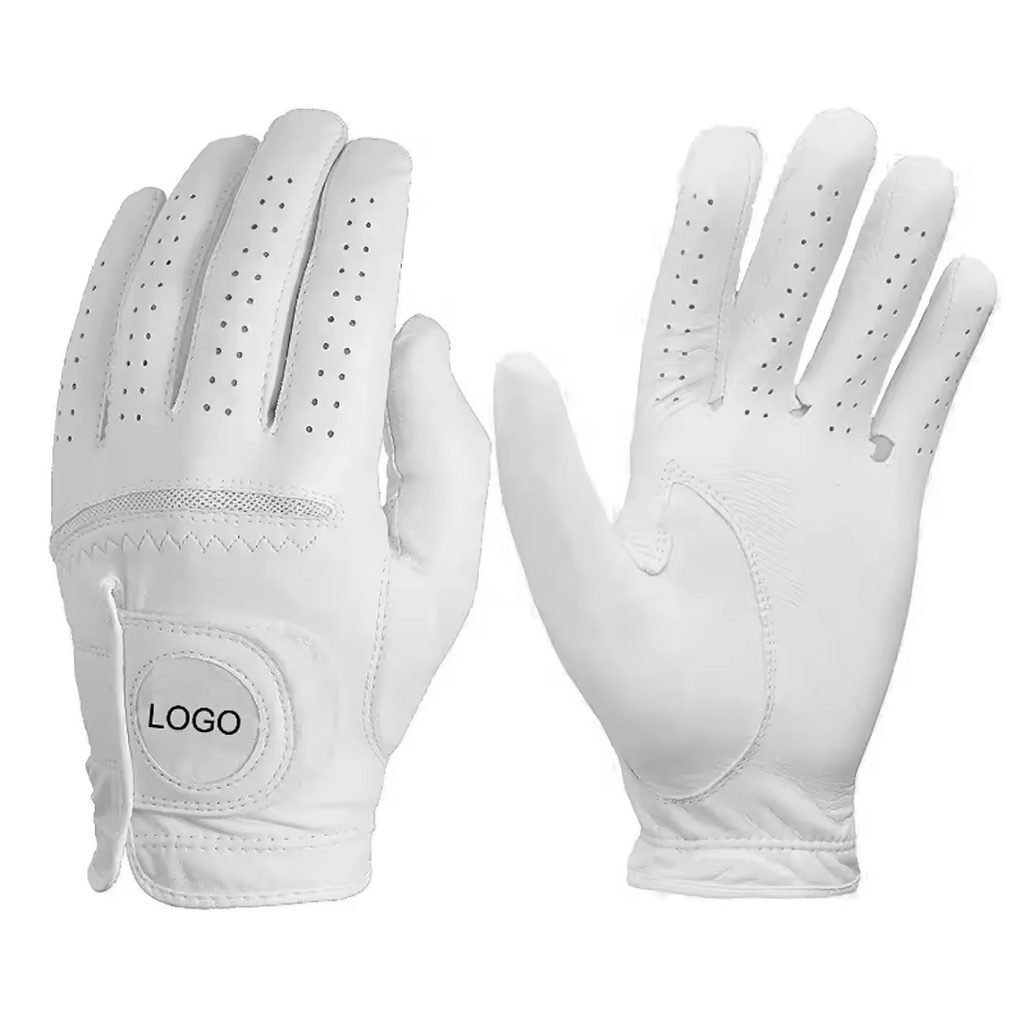 Custom Round Logo Patch Kangaroo Leather Golf Glove White and Black Available OEM ODM for Golf Clubs