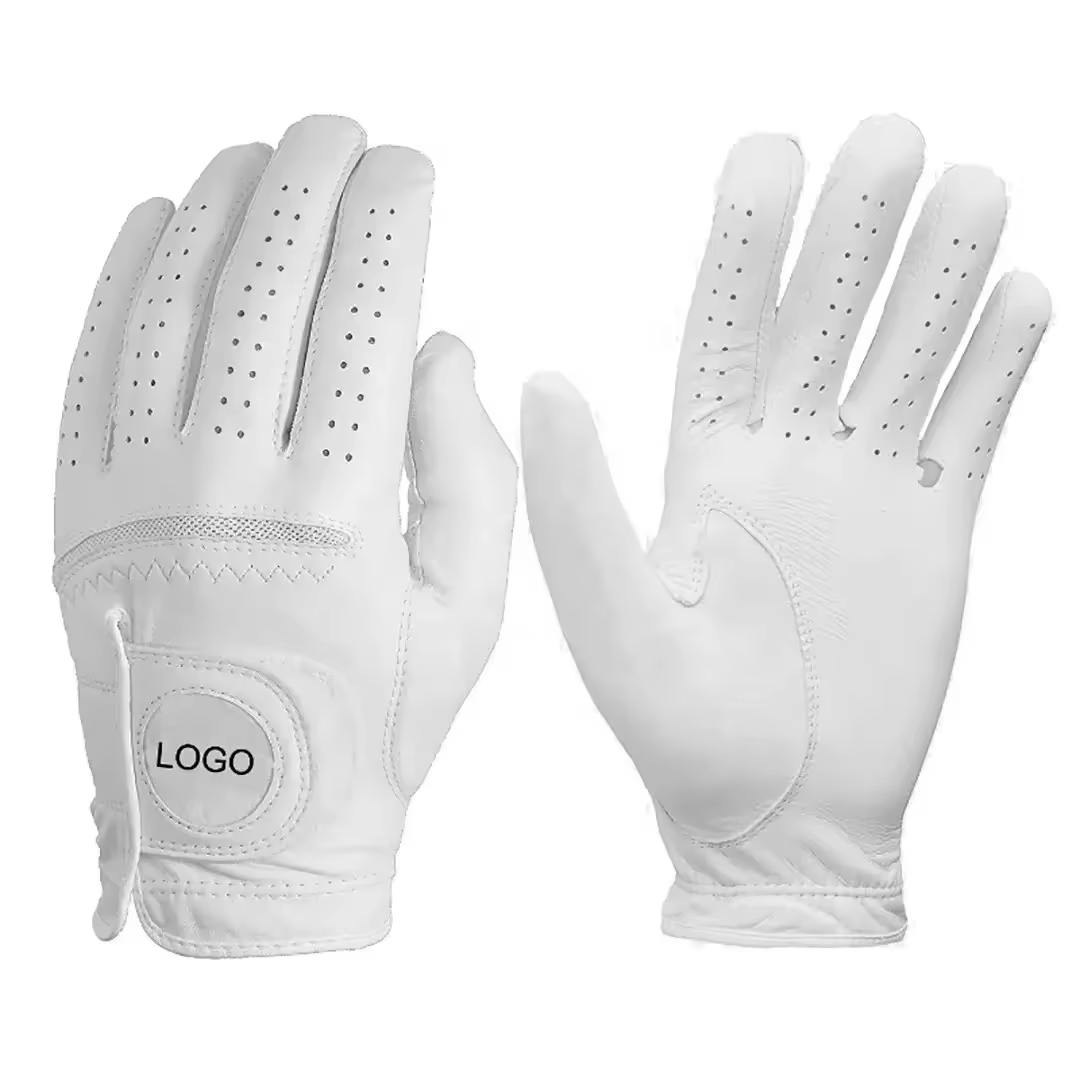 Custom Round Logo Patch Kangaroo Leather Golf Glove White and Black Available OEM ODM for Golf Clubs