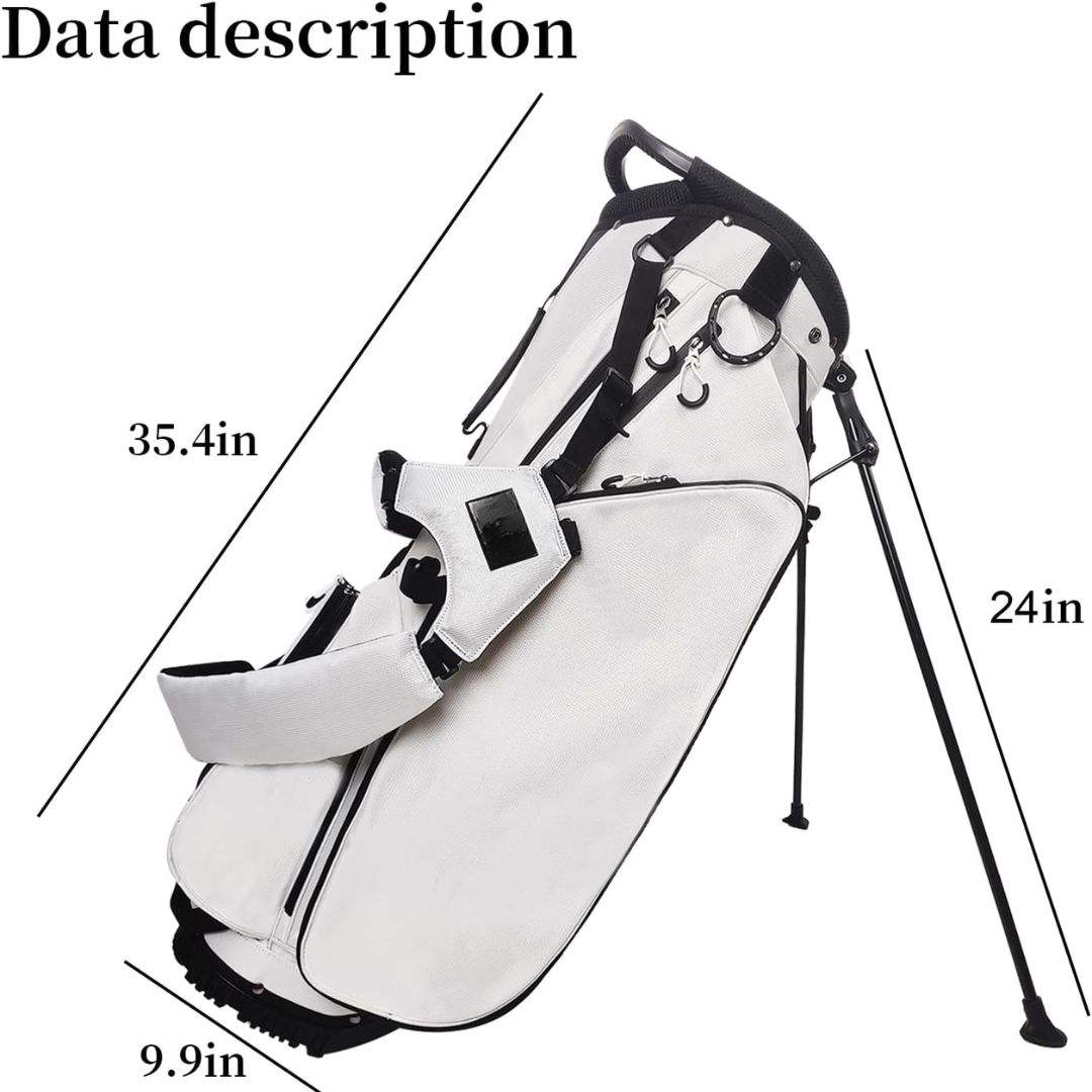 PU Leather Golf Stand Bag with 14-Way Divider Dual Shoulder Strap and Shoe Bag in White
