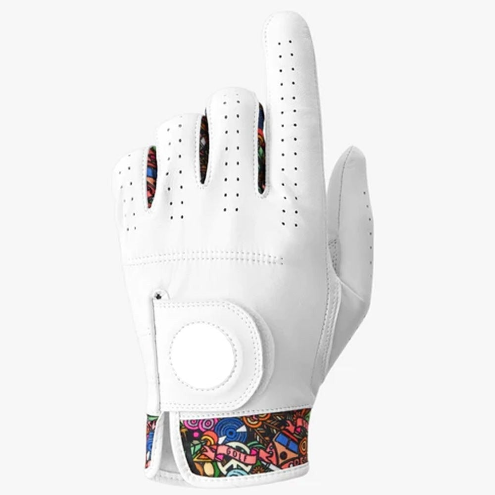 Pro cabretta leather golf glove back view with ball marker