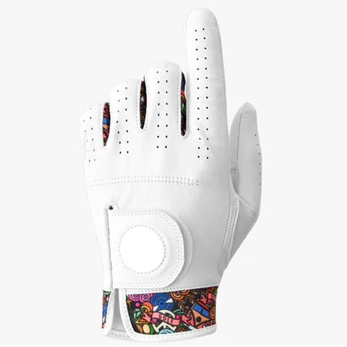 Pro cabretta leather golf glove back view with ball marker