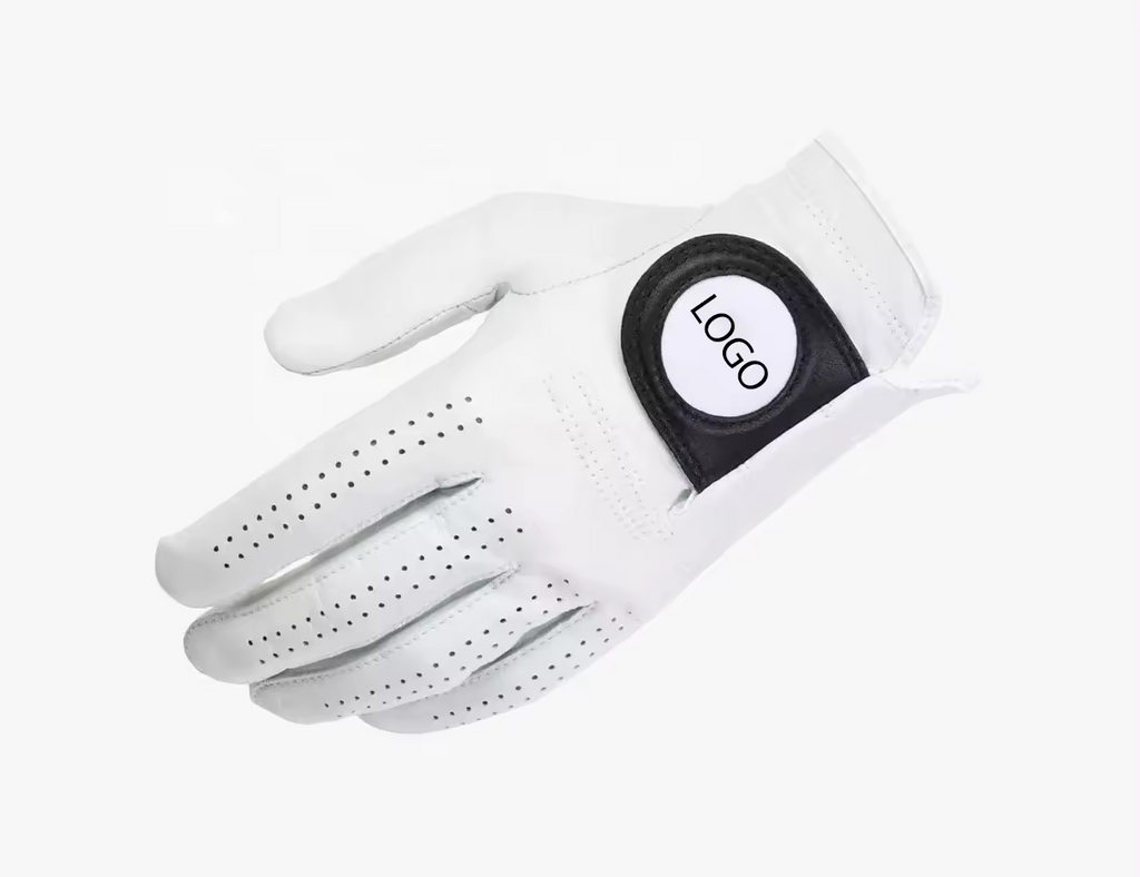 Custom Round Logo Patch Kangaroo Leather Golf Glove White and Black Available OEM ODM for Golf Clubs