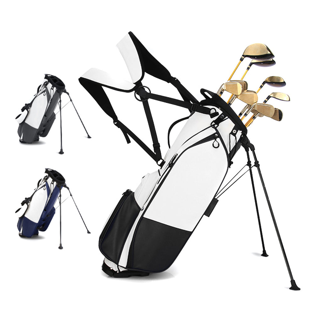 White black golf stand bag waterproof material and weather resistant surface detail