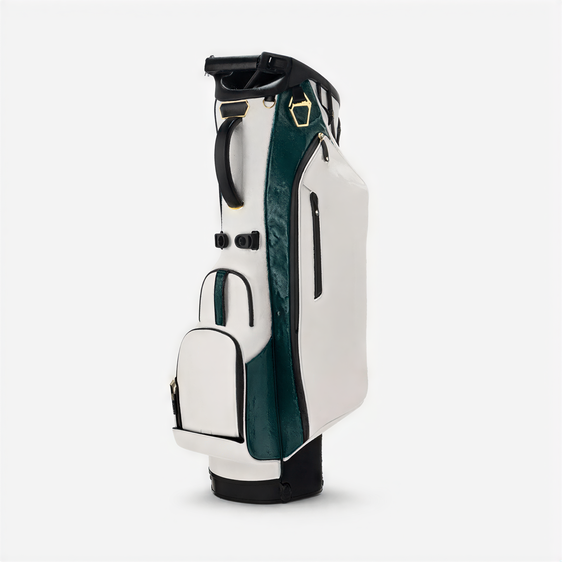 White forest green golf stand bag on golf course lifestyle shot