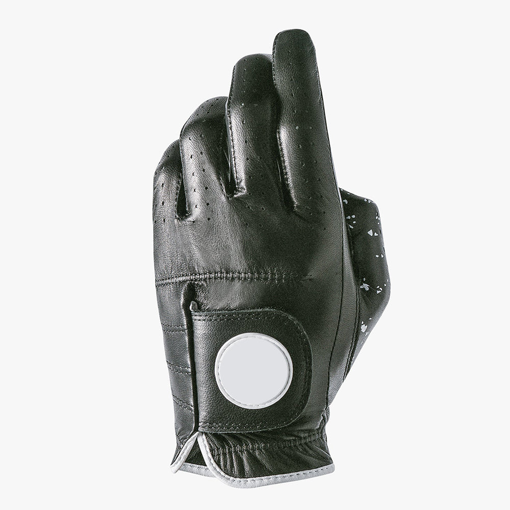 Black Deerskin Golf Glove with Built-In Ball Marker and Splatter Print Back