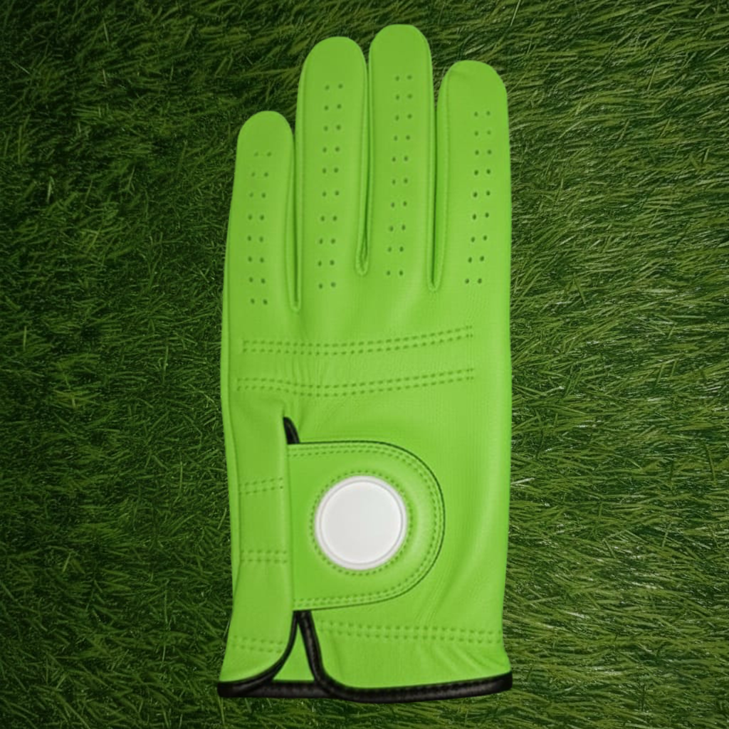 Vibrant Color Deerskin Golf Glove with Ball Marker and Full Custom Branding Options