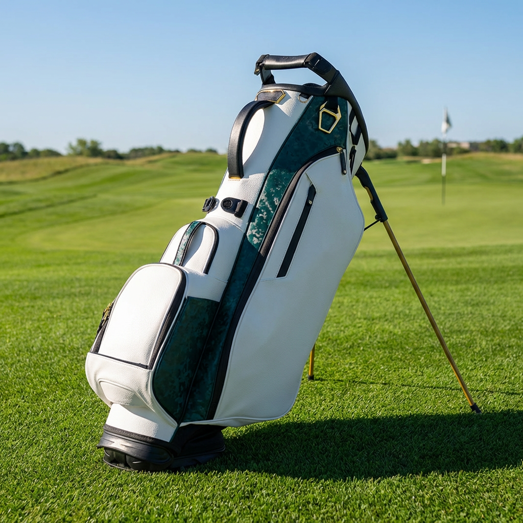 White forest green golf stand bag ODM OEM design diagram all angles
