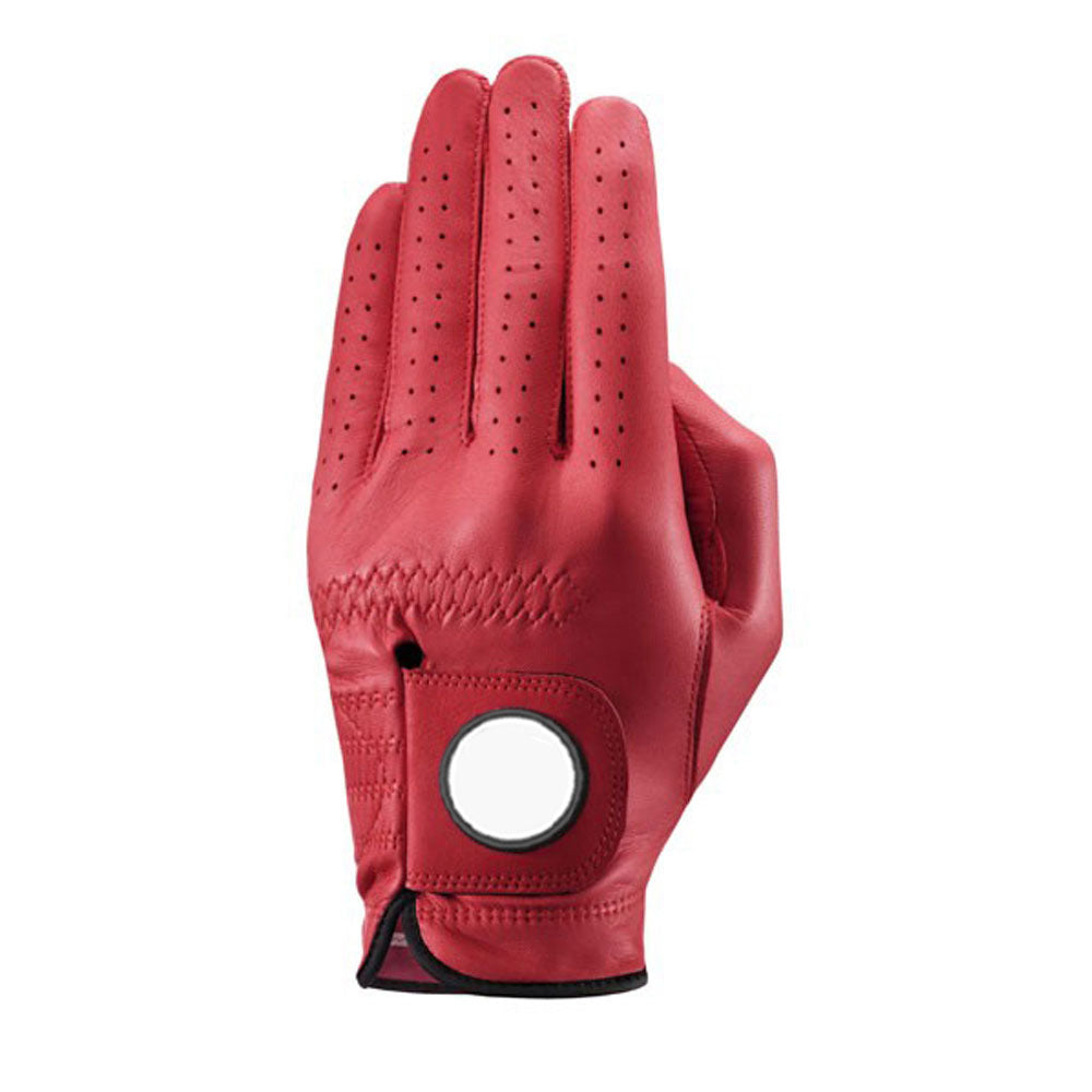 Rose red ultra soft cabretta golf glove with magnetic ball marker