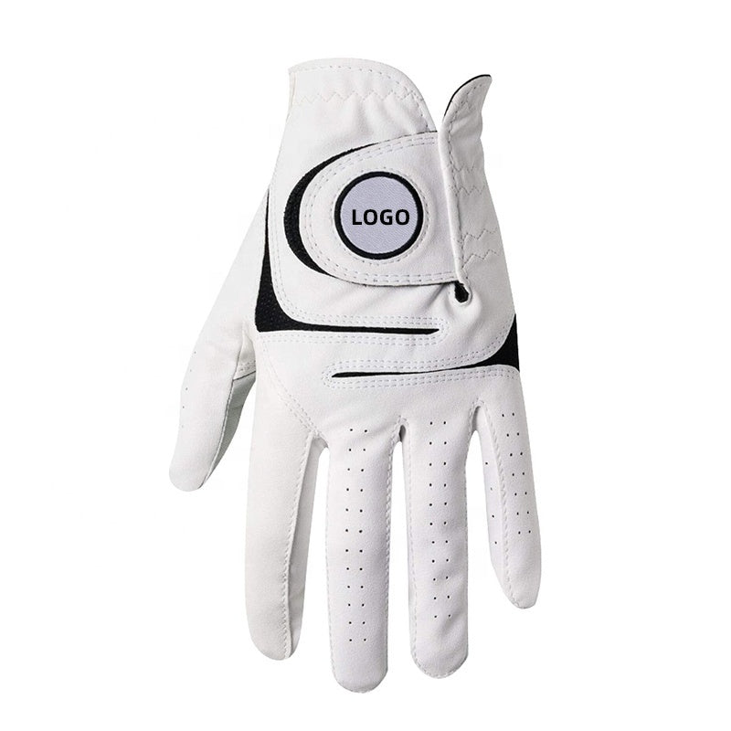 Deerskin Golf Glove with Black Mesh Back and Custom Logo Ball Marker Patch