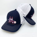 Custom Navy White Trucker Hat with Multi-Color Baseball Logo Embroidery