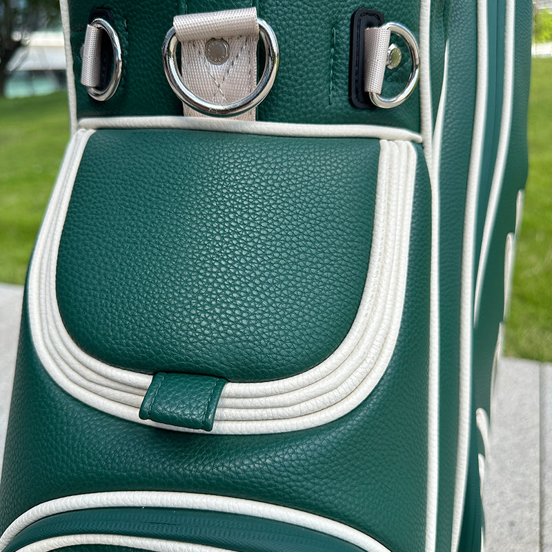 Quilted Diamond PU Leather Golf Stand Bag Forest Green 4 Colors Silver Hardware