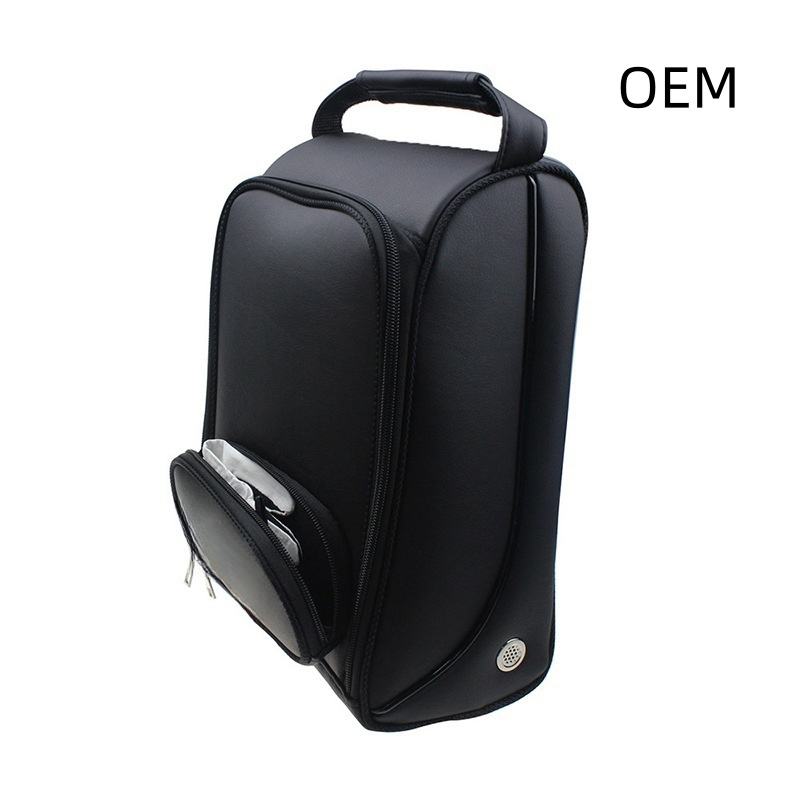PU leather golf shoe bag OEM side view showing ventilation port