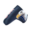 Embroidered eagle blade putter headcover front view — black PU leather USA patriotic design