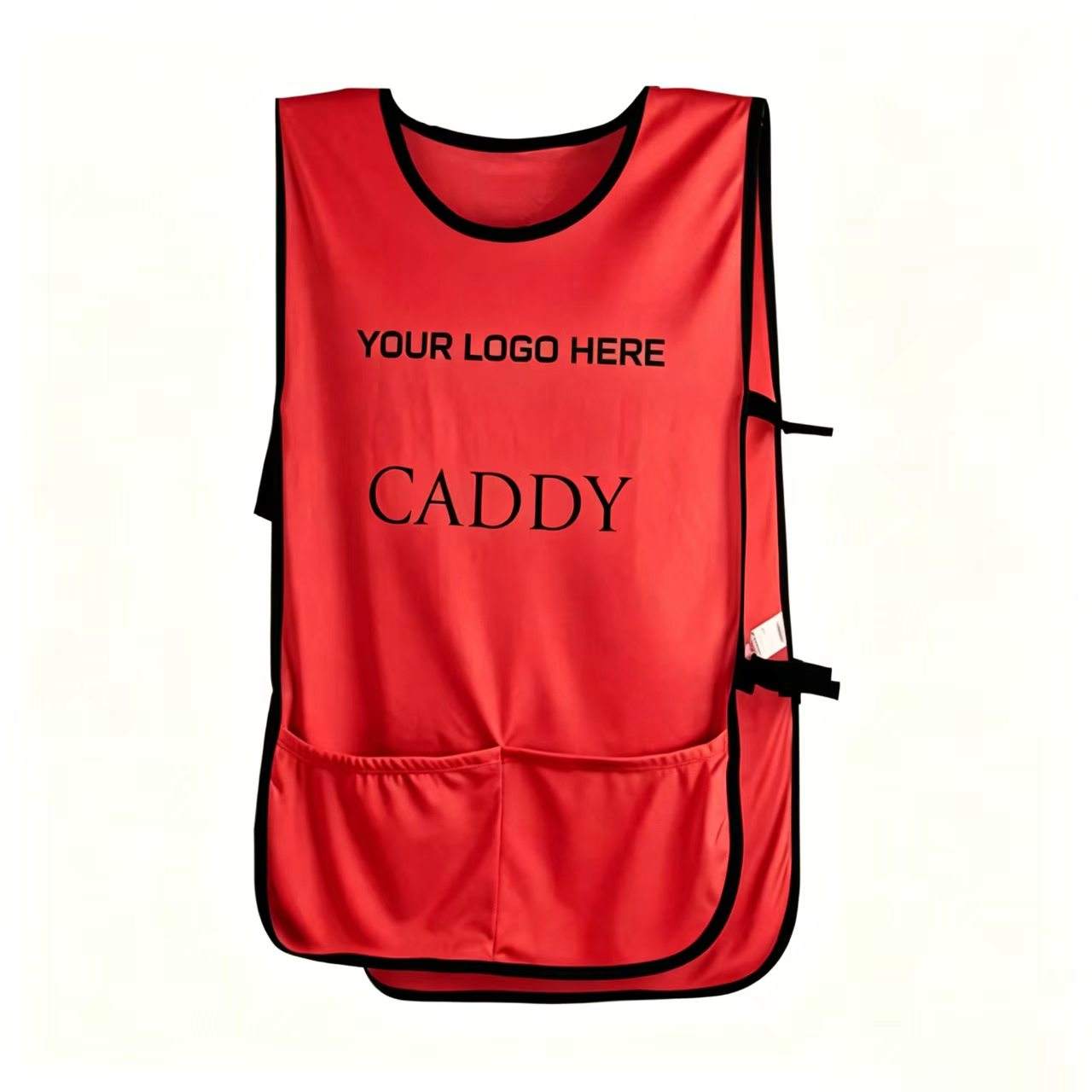 Neon yellow solid color golf caddie bib custom logo front view