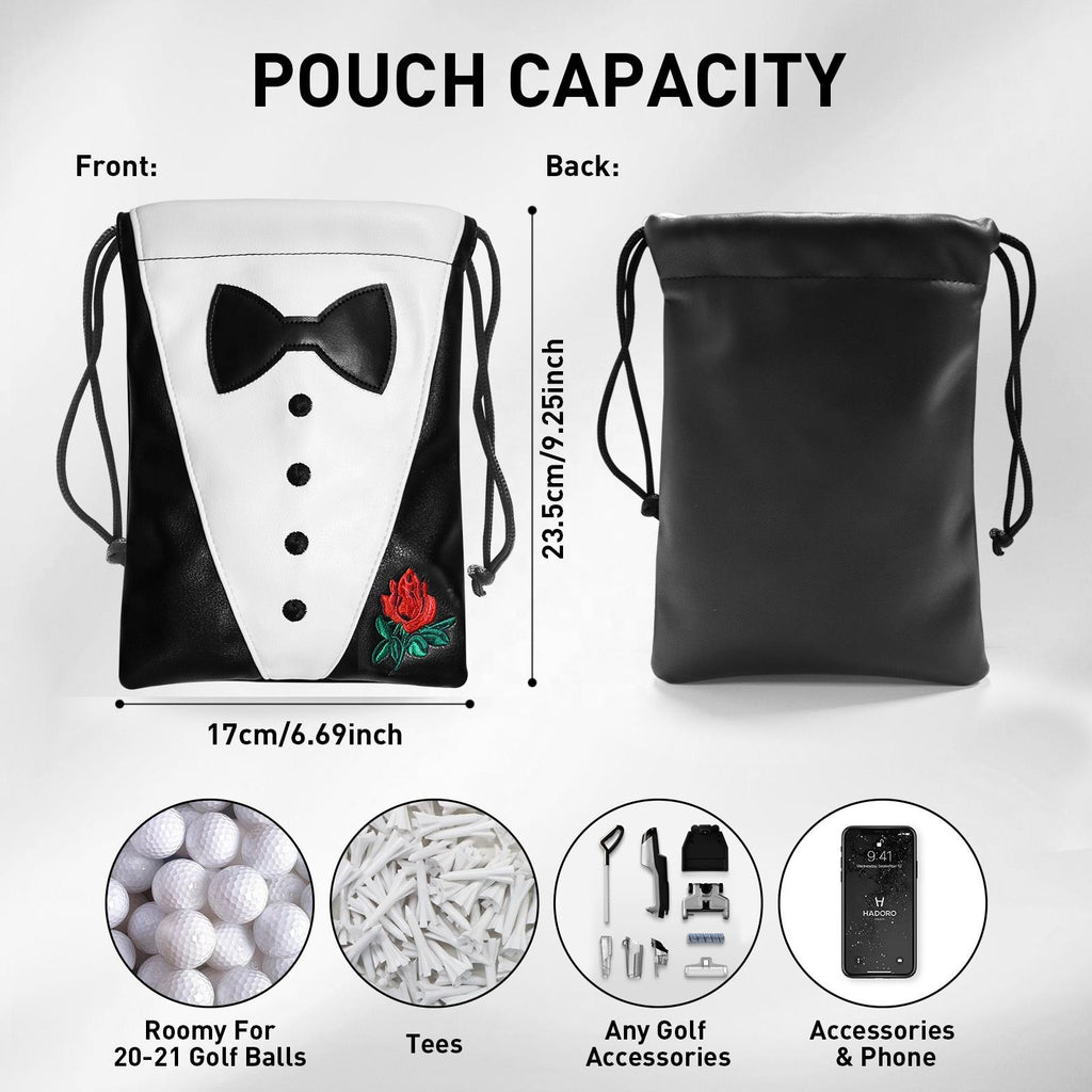Golf valuables pouch features - drawstring closure, inner lining, premium leather