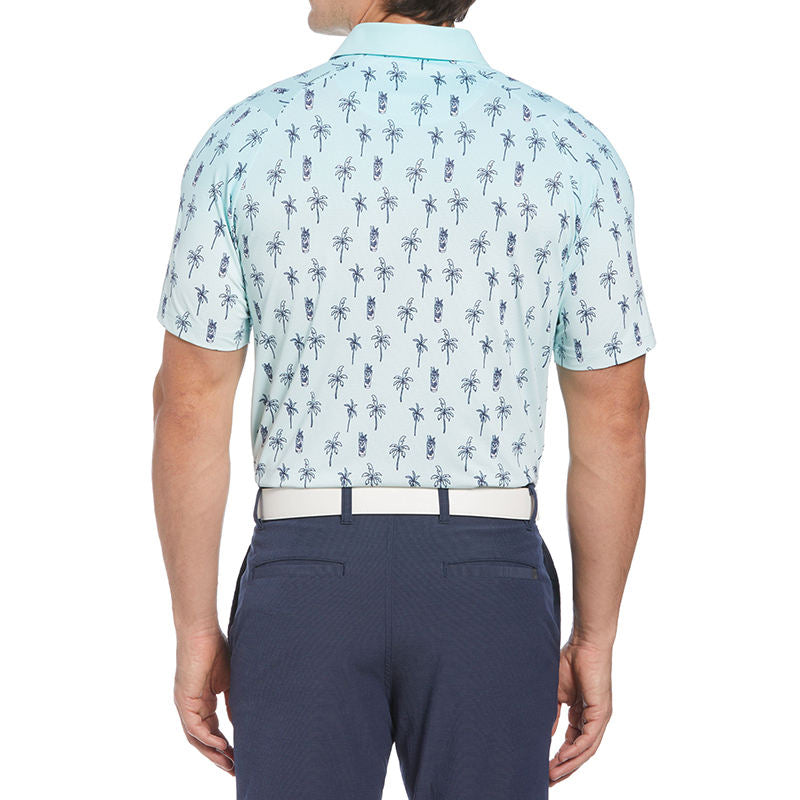 Men's golf polo shirt palm tree print mint back view