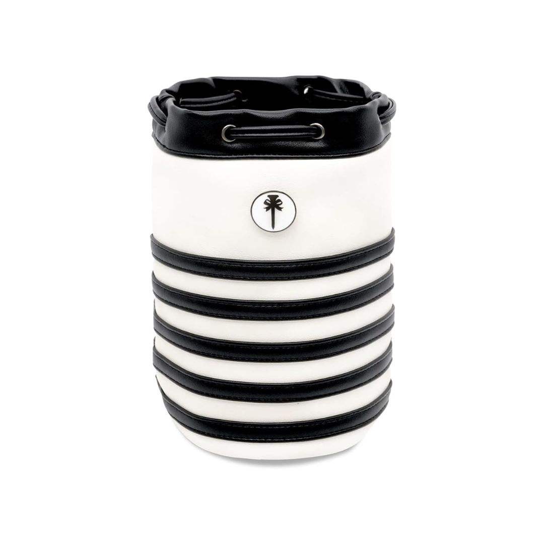 Striped bucket golf valuables pouch black stripe PU leather front view