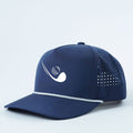 Custom Laser-Perforated Golf Snapback Cap - Navy Blue Front View with Logo