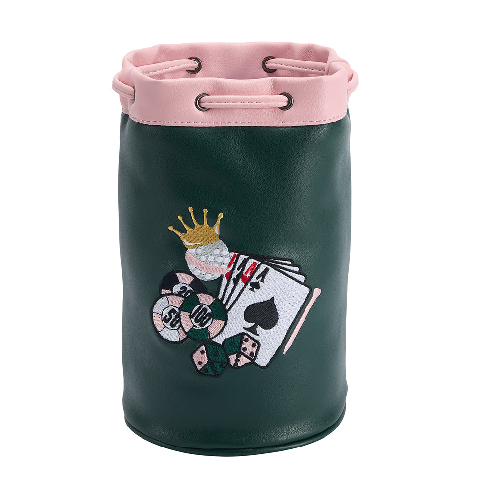 Talk Birdie Casino Pink Tee Golf Ball Pouch Embroidered Drawstring Bucket Bag
