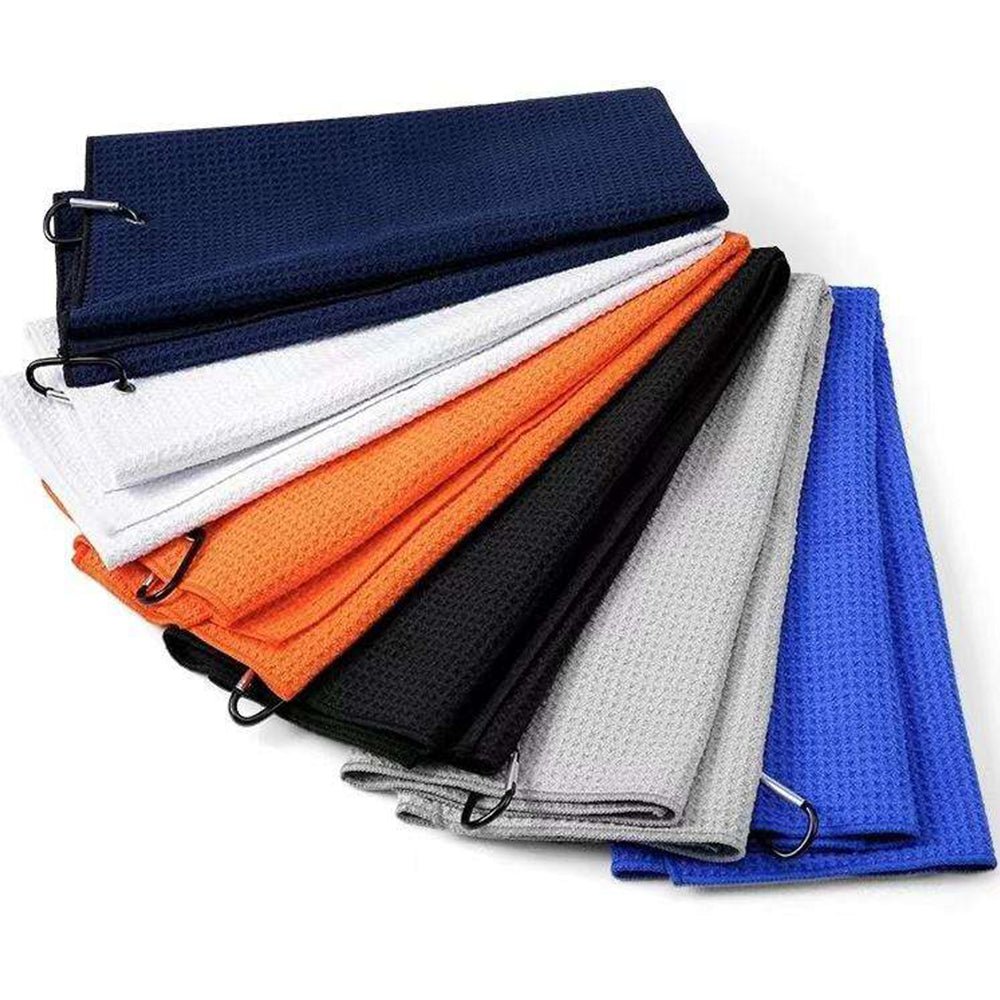 Waffle Texture Golf Towel Tri-Fold Carabiner Clip Multi Color OEM Custom Logo 40x60cm