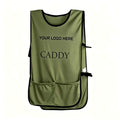 Army green solid color golf caddie bib custom logo front view