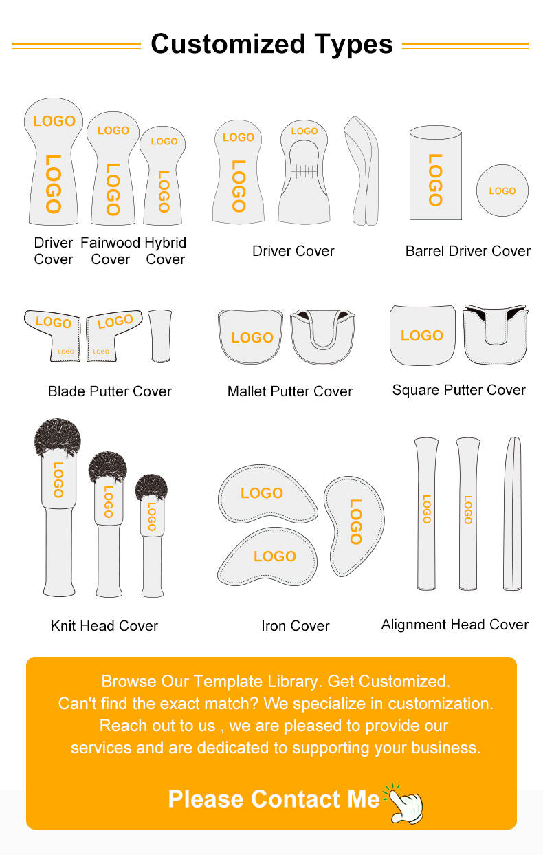 Custom logo golf headcovers — wood covers and putter covers with various designs