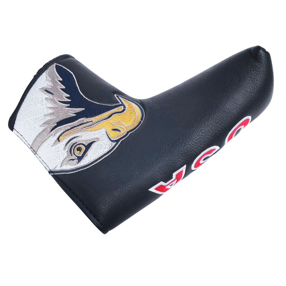 Embroidered eagle blade putter headcover side view — bald eagle and USA flag embroidery