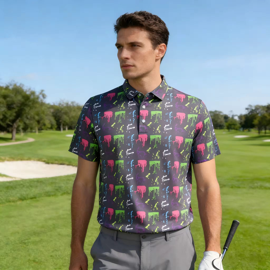 Men's custom print golf polo tournament style