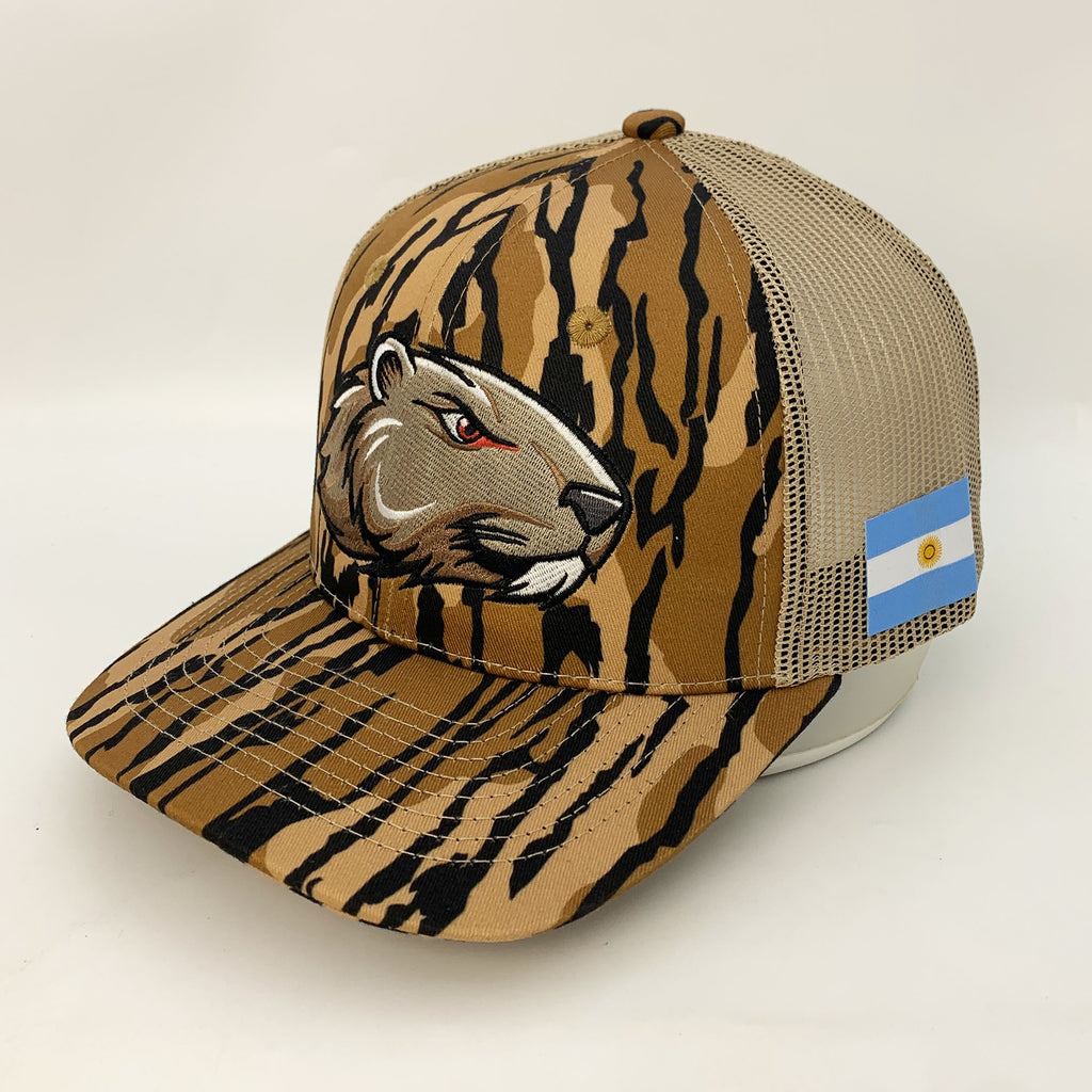 Custom Tiger Camo Trucker Hat with Lion Embroidery
