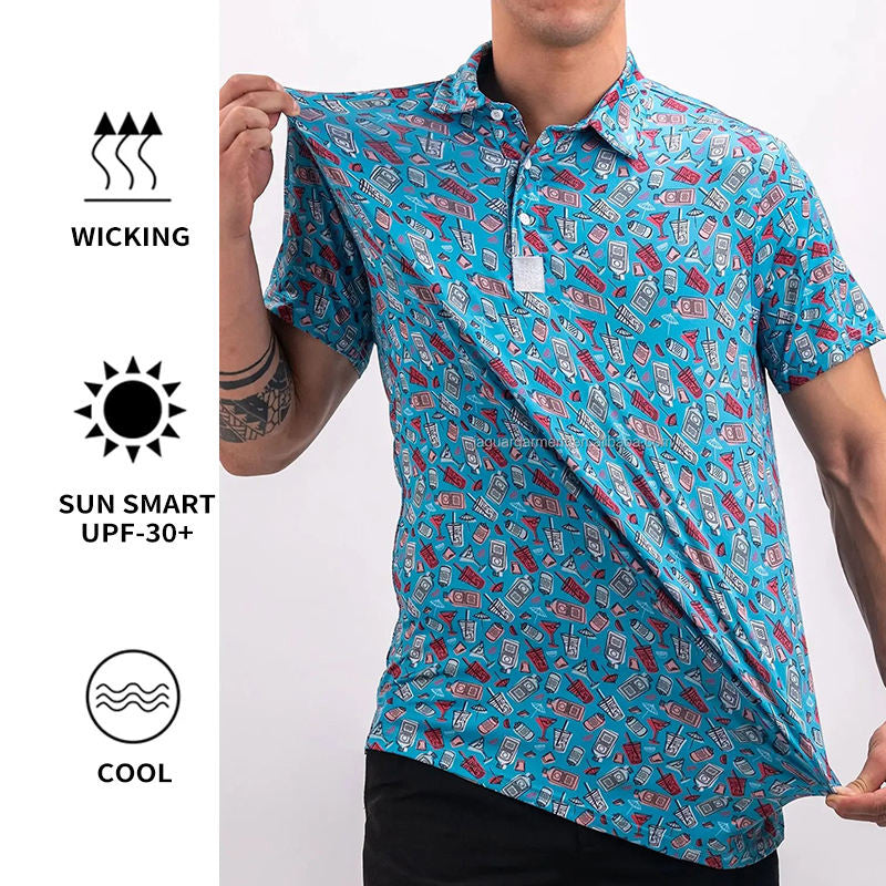 Retro Pop Art Print Golf Polo Shirt UPF 30 Cool Feeling Moisture Wicking