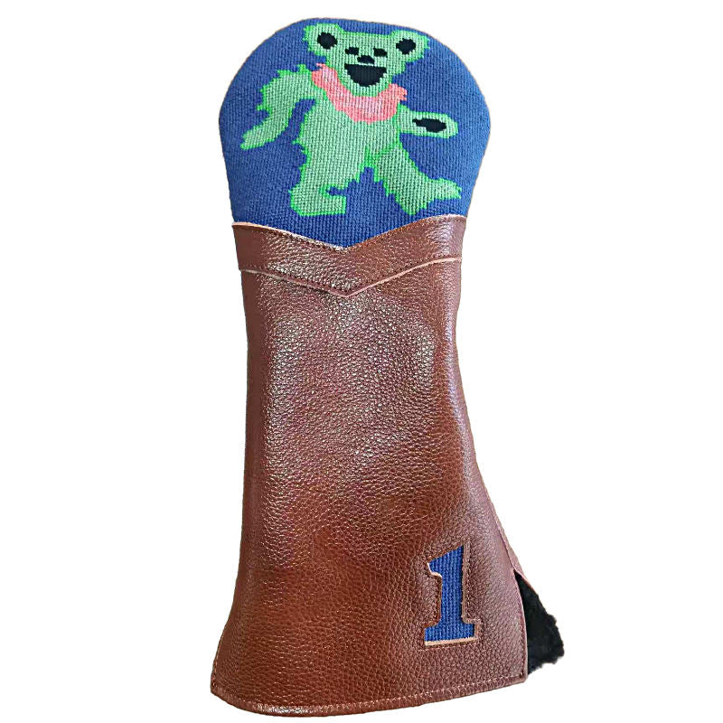 Needlepoint Genuine Leather Golf Driver Headcover Dancing Bear Custom OEM