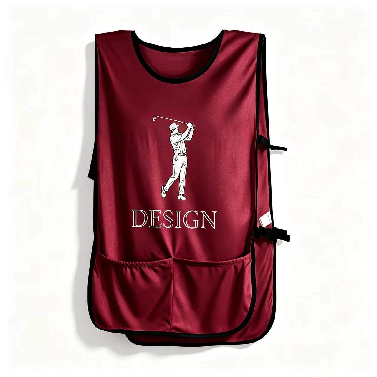 Golfer print caddie bib embroidery wholesale close-up detail