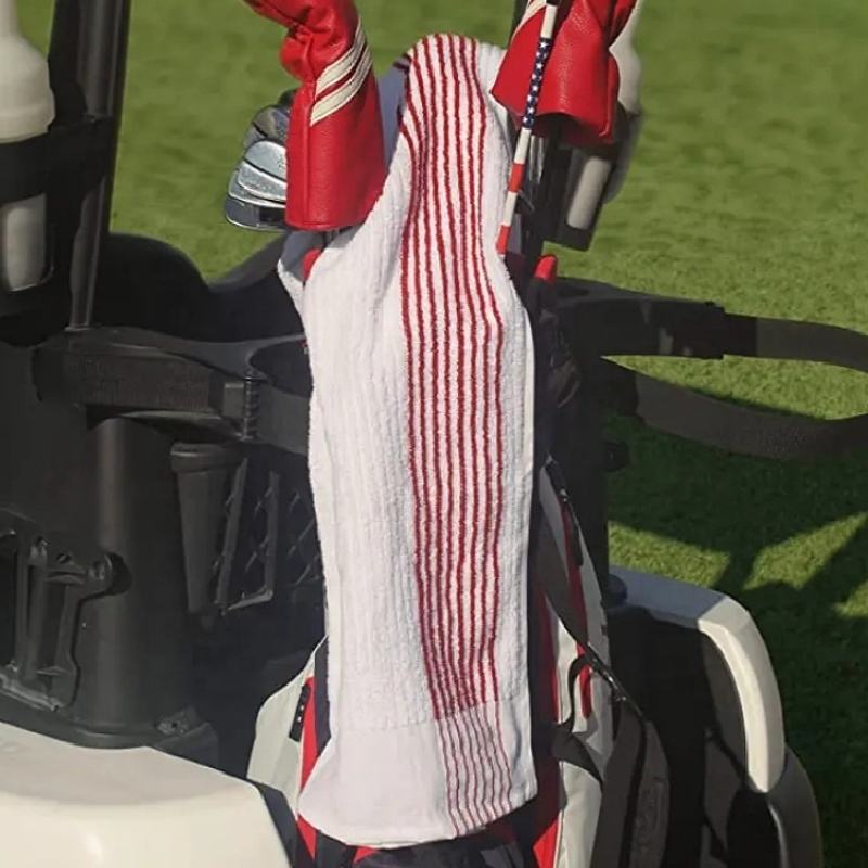 Branded Cotton Stripe Golf Towel 100% Cotton OEM Custom Logo Embroidery 22x42 Inch