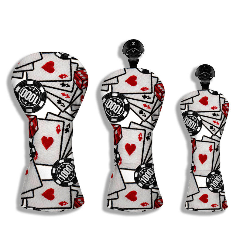 Playing cards casino chips embroidered fairway wood headcover front and back view 1000 TO WIN badge