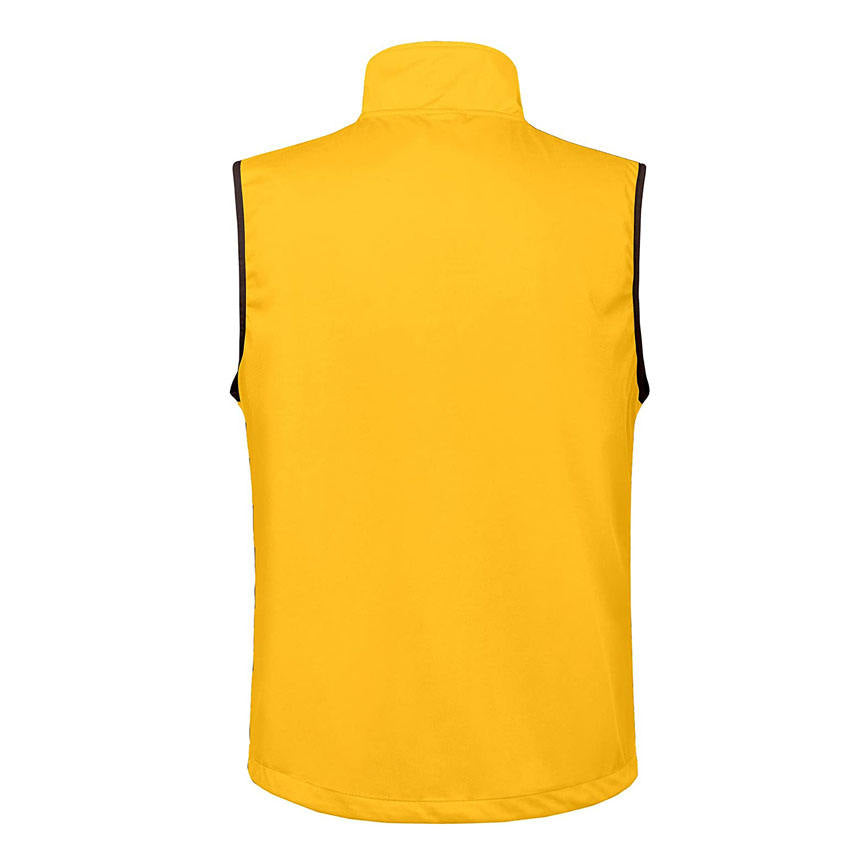 Yellow softshell golf vest full zip front view