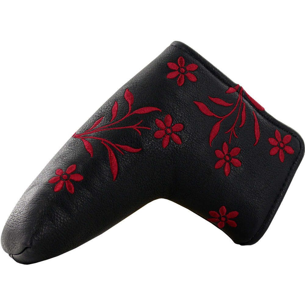 Embroidered Floral PU Leather Golf Putter Headcover Blade Mallet Inner Velvet OEM