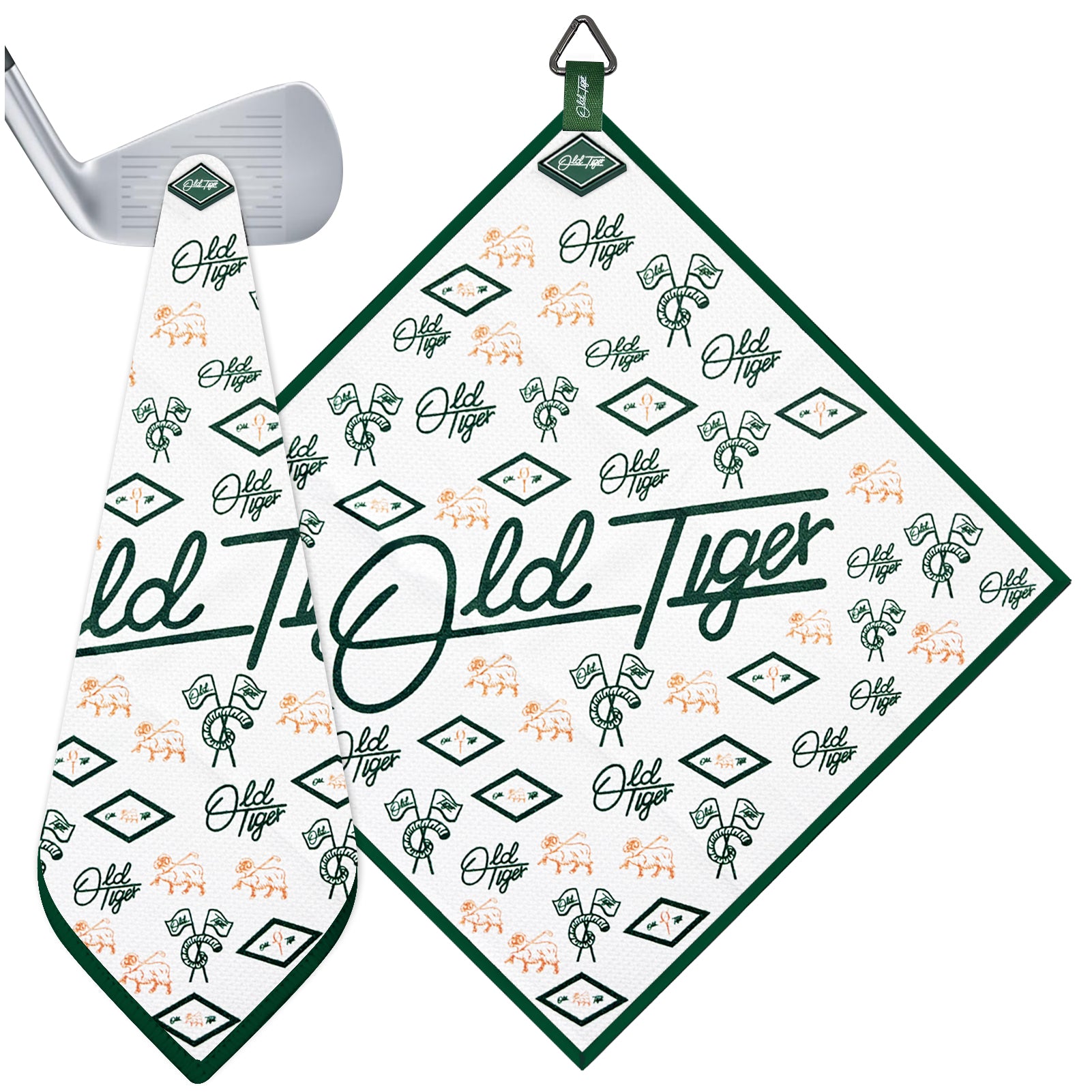 Old Tiger Monogram Print Golf Towel Microfiber Quick Dry Triangle Hook Bag Towel