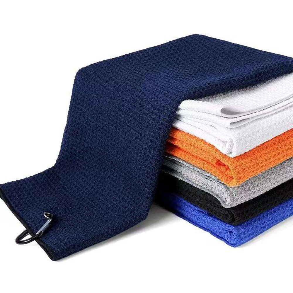 Waffle Texture Golf Towel Tri-Fold Carabiner Clip Multi Color OEM Custom Logo 40x60cm